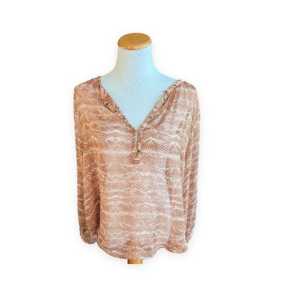 Womens Anthropologie Amuse Society Bonito Grommet Henley Flowy Top - Sz L - Picture 2 of 2
